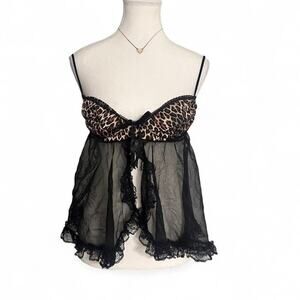 Cheetah Print Black Lace LingerieY2K Vintage Top Size Large